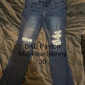 BKE Payton Distressed Skinny Jeans - Dark Blue